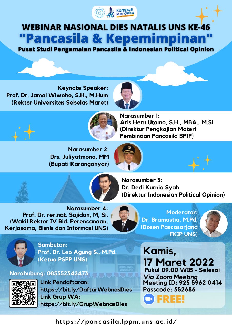 Webinar Nasional Dies Natalis UNS ke-46 Angkat Tema “Pancasila dan Kepemimpinan”